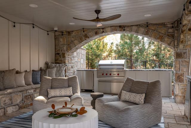 Outdoor Grill Area - Lee Furniture Grey Pattern Outdoor Cushion Chairs
