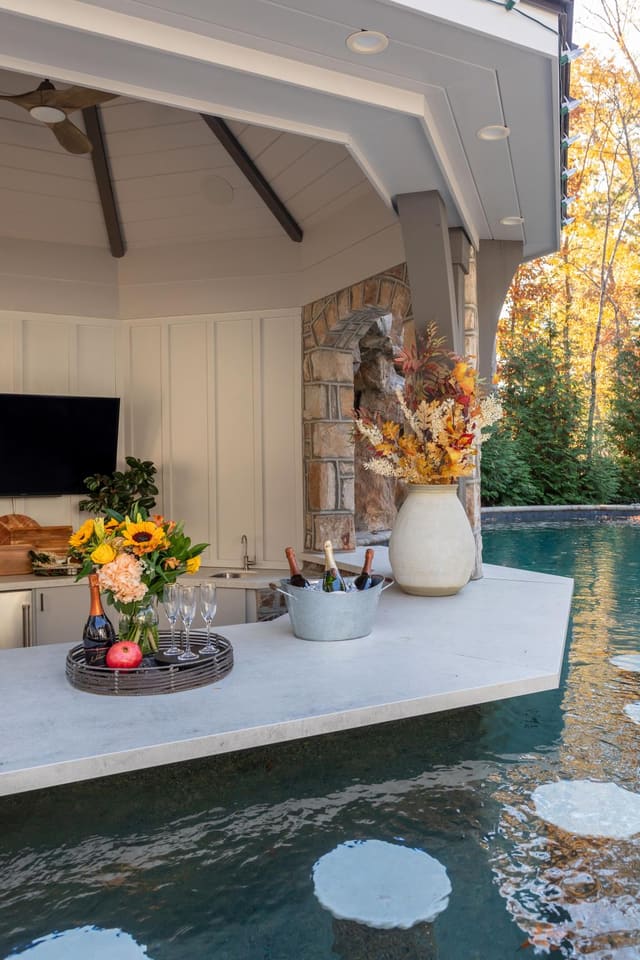 Pool Bar with Warm Accents and Decor