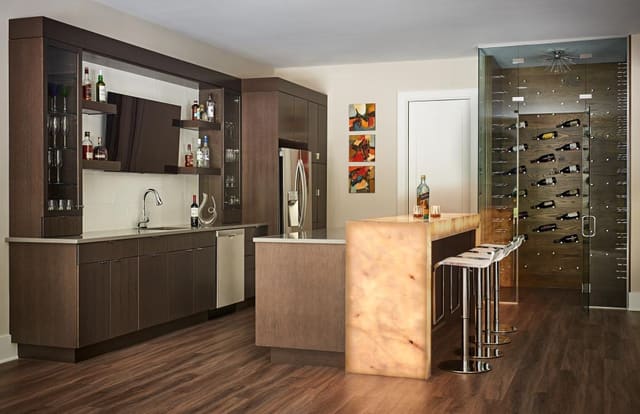 Wine Room in West Cary home with backlit bar