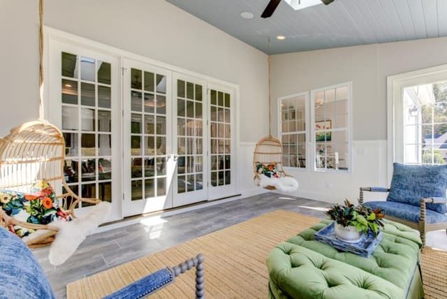 Sun Room with hanging chairs