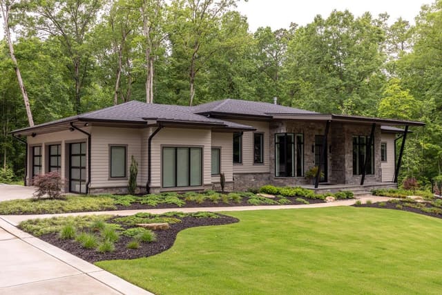 Modern Exterior of Home with Stone Detailing