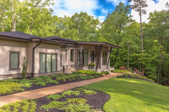 Modern Exterior of Home with Stone Detailing