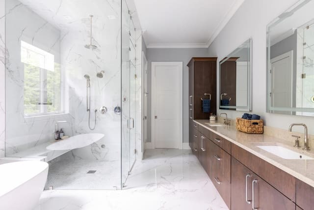 Master Bath with Marble Shower Walls
