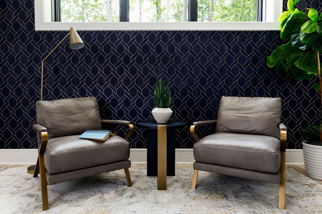 Vibrant wallpaper design in a Raleigh home by Design Works Studio